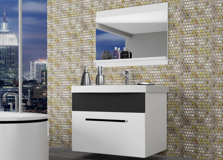 Meuble de salle de bain Belini blanc mat / noir mat + lavabo + miroir Fabricant ROD M 1/0/W/WB/0/ZW
