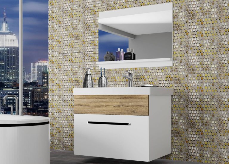 Meuble de salle de bain Belini blanc mat / chêne sonoma + lavabo + miroir Fabricant ROD M 1/0/W/WDS/0/ZW
