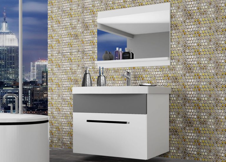 Meuble de salle de bain Belini blanc mat / gris mat + lavabo + miroir Fabricant ROD M 1/0/W/WSR/0/ZW
