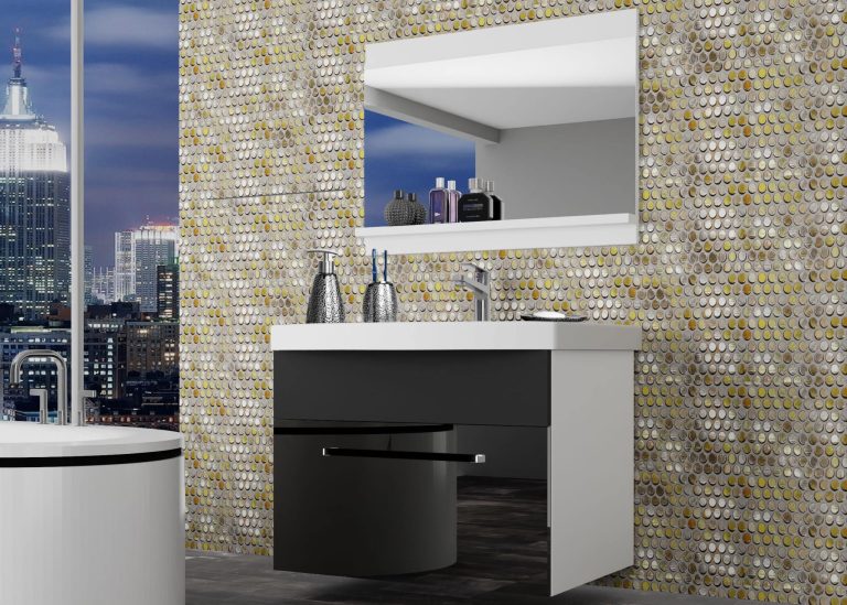 Meuble de salle de bain Belini noir brillant / noir mat + lavabo + miroir Fabricant ROD PM 1/0/W/BB/0/ZW
