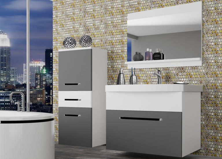 Meuble de salle de bain Belini gris mat / blanc mat + lavabo + miroir Fabricant ROD M 2/0/W/SRW/0/ZW