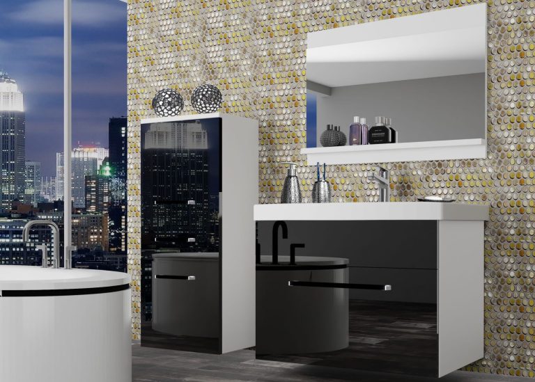 Meuble de salle de bain Belini noir brillant + lavabo + miroir Fabricant ROD P 2/0/W/B/0/ZW