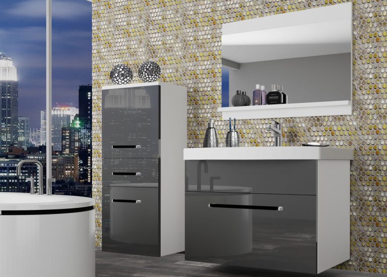 Meuble de salle de bain Belini gris brillant + lavabo + miroir Fabricant ROD P 2/0/W/S/0/ZW