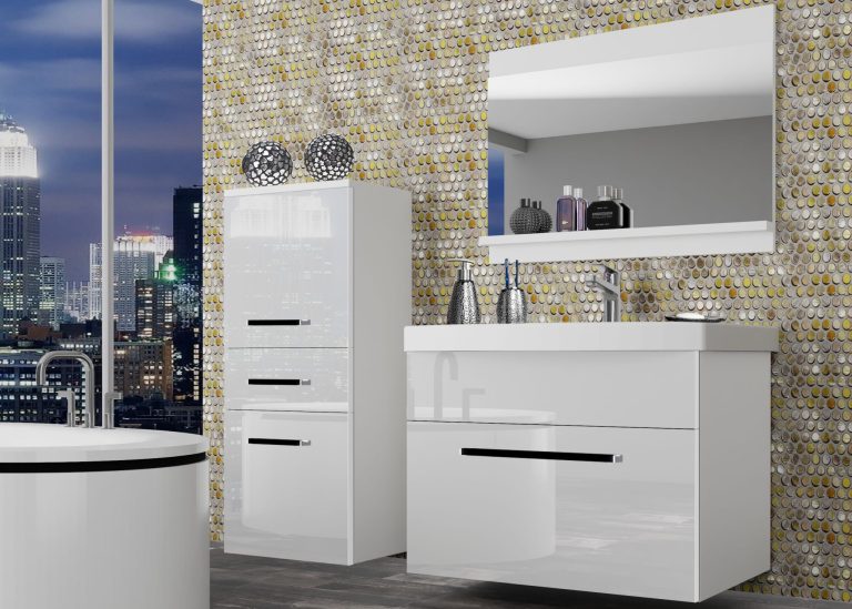 Meuble de salle de bain Belini blanc brillant + lavabo + miroir Fabricant ROD P 2/0/W/W/0/ZW