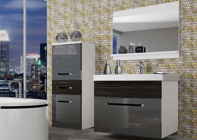 Meuble de salle de bain Belini gris brillant / ébène royal + lavabo + miroir Fabricant ROD PM 2/0/W/SHK/0/ZW