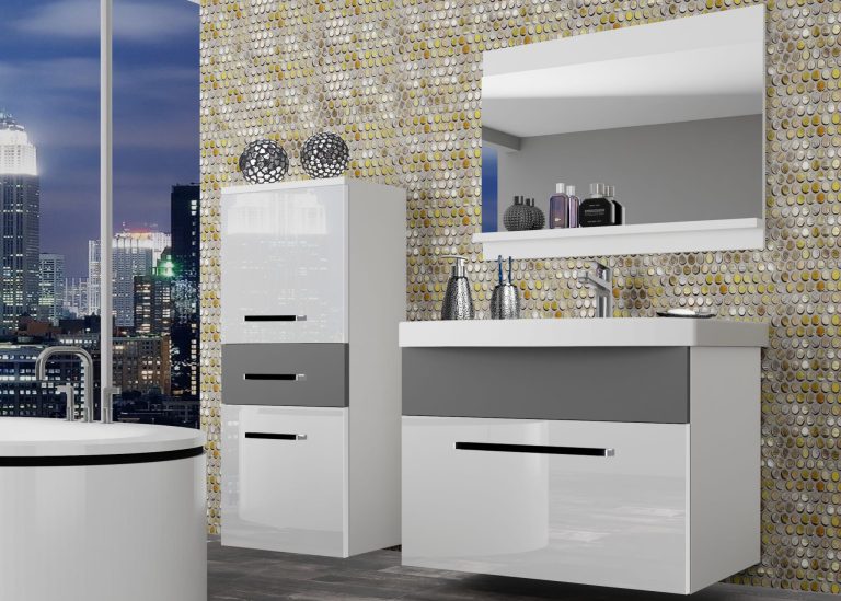 Meuble de salle de bain Belini blanc brillant / gris mat + lavabo + miroir Fabricant ROD PM 2/0/W/WSR/0/ZW