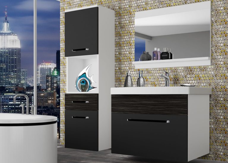 Meuble de salle de bain Belini noir mat / ébène royal + lavabo + miroir Fabricant ROD M 3/0/W/BHK/0/ZW