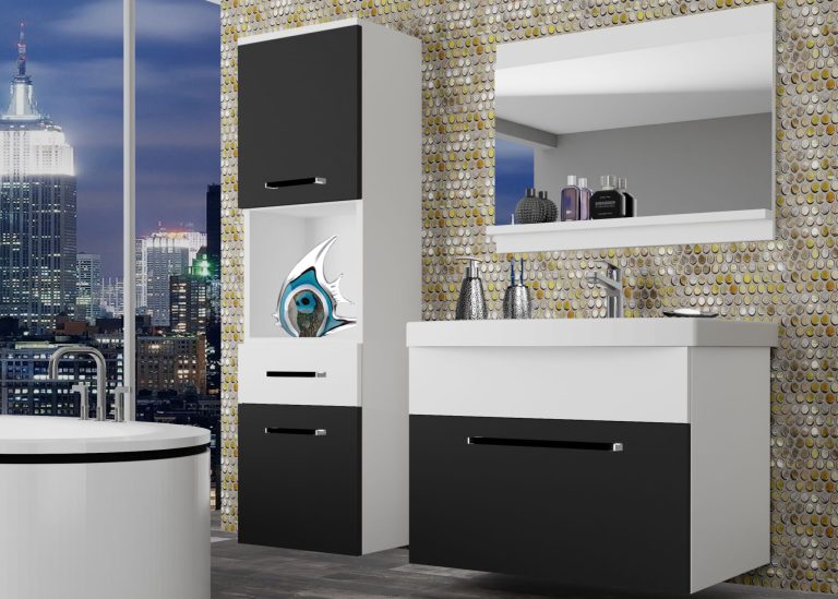 Meuble de salle de bain Belini noir mat / blanc mat + lavabo + miroir Fabricant ROD M 3/0/W/BW/0/ZW
