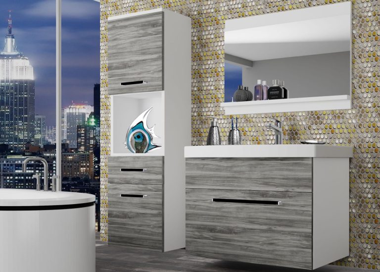 Meuble de salle de bain Belini gris anthracite Glamour Wood + lavabo + miroir Fabricant ROD M 3/0/W/GW1/0/ZW
