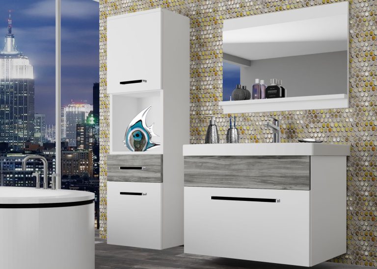 Meuble de salle de bain Belini blanc mat / gris anthracite Glamour Wood + lavabo + miroir Fabricant ROD M 3/0/W/WGW1/0/ZW