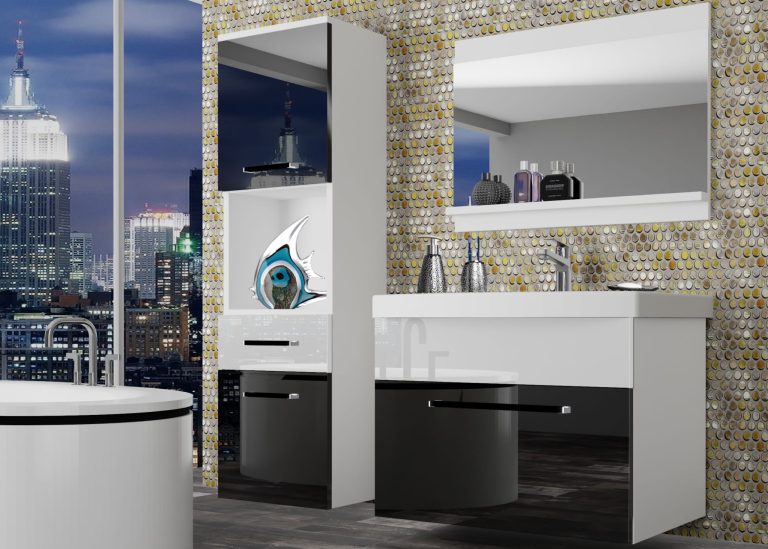 Meubles de salle de bain Belini noir brillant / blanc brillant + lavabo + miroir Fabricant ROD P 3/0/W/BW/0/ZW