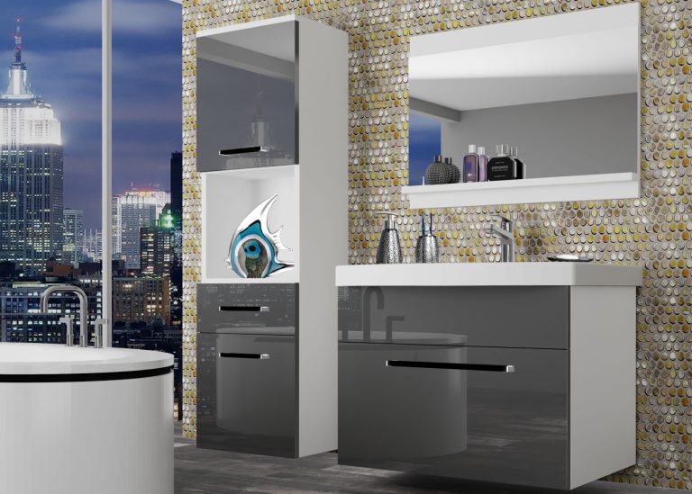 Meuble de salle de bain Belini gris brillant + lavabo + miroir Fabricant ROD P 3/0/W/S/0/ZW