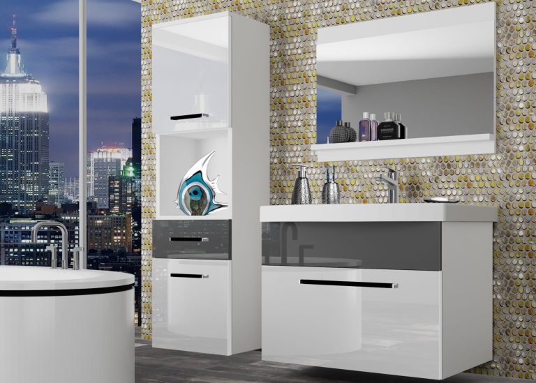 Meubles de salle de bain Belini blanc brillant / gris brillant + lavabo + miroir Fabricant ROD P 3/0/W/WS/0/ZW