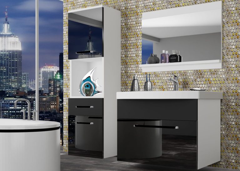 Meuble de salle de bain Belini noir brillant / noir mat + lavabo + miroir Fabricant ROD PM 3/0/W/BB/0/ZW