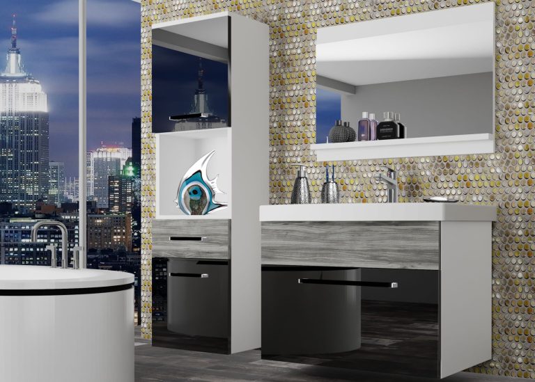 Meuble de salle de bain Belini noir brillant / gris anthracite Glamour Wood + lavabo + miroir Fabricant ROD PM 3/0/W/BGW1/0/ZW
