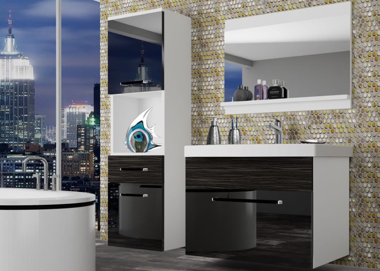 Meuble de salle de bain Belini noir brillant / ébène royal + lavabo + miroir Fabricant ROD PM 3/0/W/BHK/0/ZW