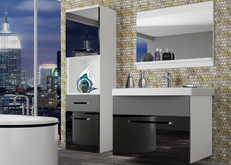 Meuble de salle de bain Belini noir brillant / gris mat + lavabo + miroir Fabricant ROD PM 3/0/W/BSR/0/ZW