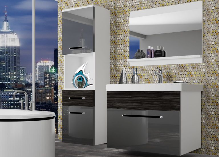 Meuble de salle de bain Belini gris brillant / ébène royal + lavabo + miroir Fabricant ROD PM 3/0/W/SHK/0/ZW