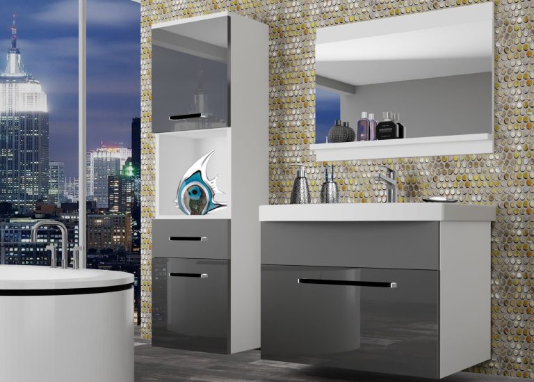 Meuble de salle de bain Belini gris brillant / gris mat + lavabo + miroir Fabricant ROD PM 3/0/W/SSR/0/ZW
