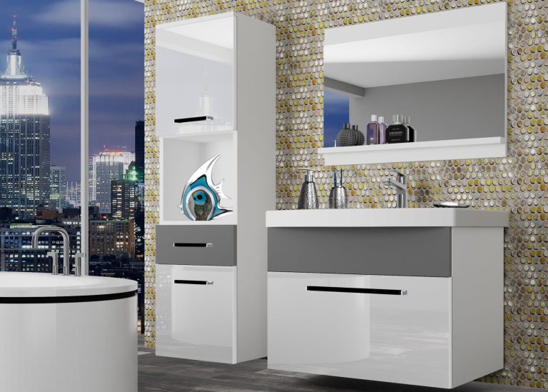 Meuble de salle de bain Belini blanc brillant / gris mat + lavabo + miroir Fabricant ROD PM 3/0/W/WSR/0/ZW