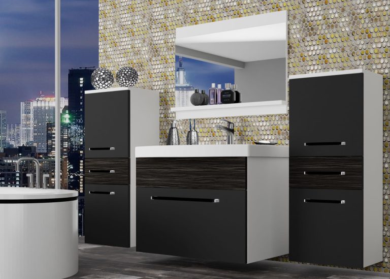 Meuble de salle de bain Belini noir mat / ébène royal + lavabo + miroir Fabricant ROD M 4/0/W/BHK/0/ZW