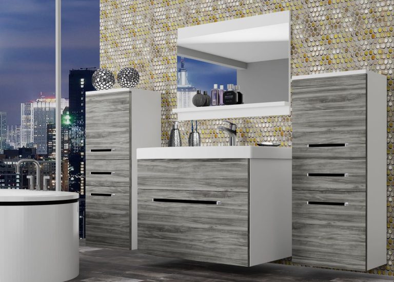 Meuble de salle de bain Belini gris anthracite Glamour Wood + lavabo + miroir Fabricant ROD M 4/0/W/GW1/0/ZW