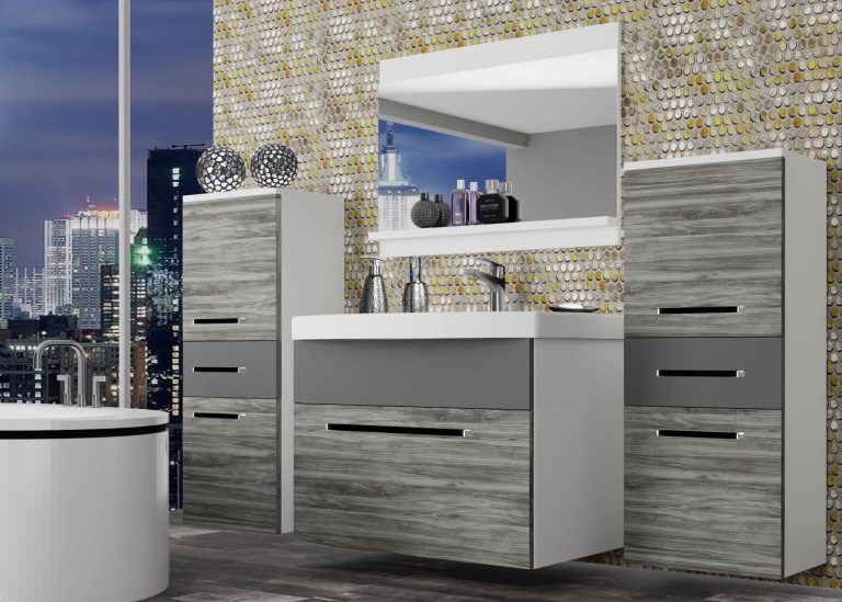 Meubles de salle de bain Belini gris anthracite Glamour Wood / gris mat + lavabo + miroir Fabricant ROD M 4/0/W/GW1SR/0/ZW
