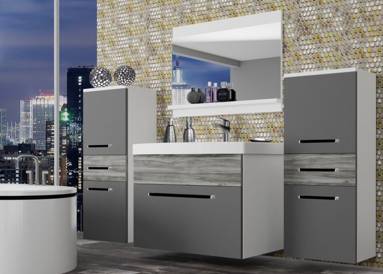 Meuble de salle de bain Belini gris mat / gris anthracite Glamour Wood + lavabo + miroir Fabricant ROD M 4/0/W/SRGW1/0/ZW