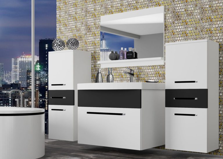 Meuble de salle de bain Belini blanc mat / noir mat + lavabo + miroir Fabricant ROD M 4/0/W/WB/0/ZW