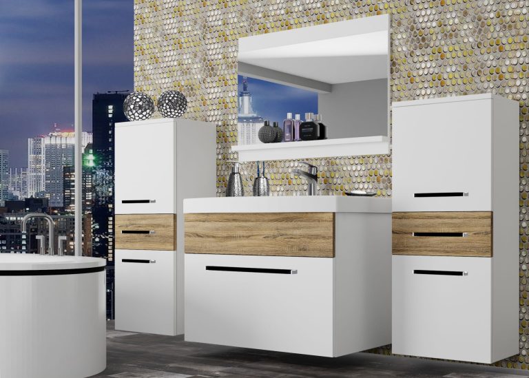 Meuble de salle de bain Belini blanc mat / chêne sonoma + lavabo + miroir Fabricant ROD M 4/0/W/WDS/0/ZW