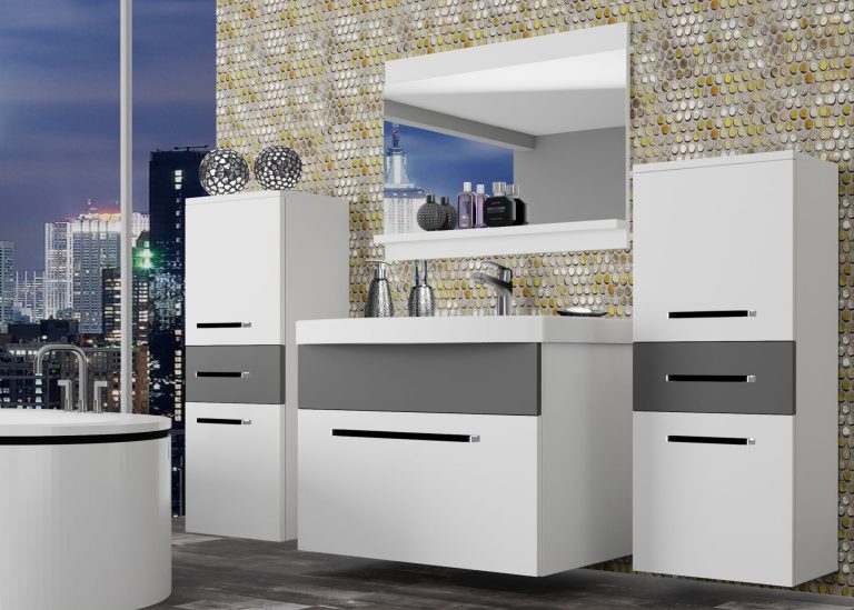 Meuble de salle de bain Belini blanc mat / gris mat + lavabo + miroir Fabricant ROD M 4/0/W/WSR/0/ZW