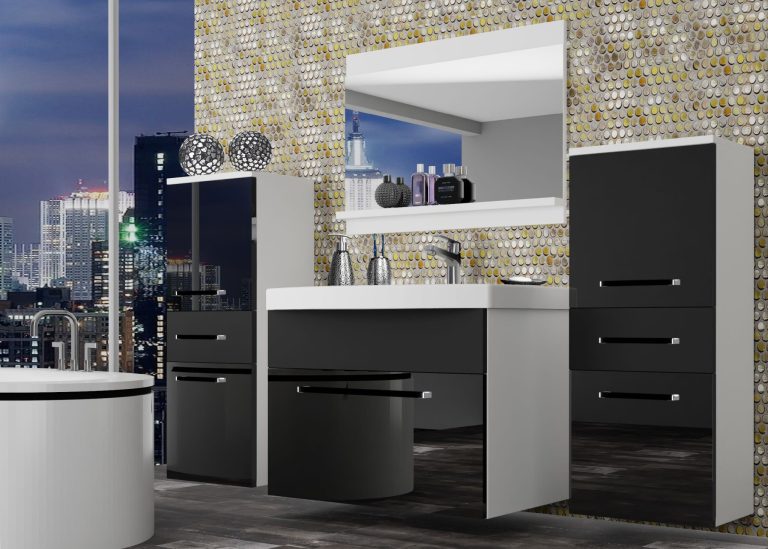 Meuble de salle de bain Belini noir brillant / noir mat + lavabo + miroir Fabricant ROD PM 4/0/W/BB/0/ZW