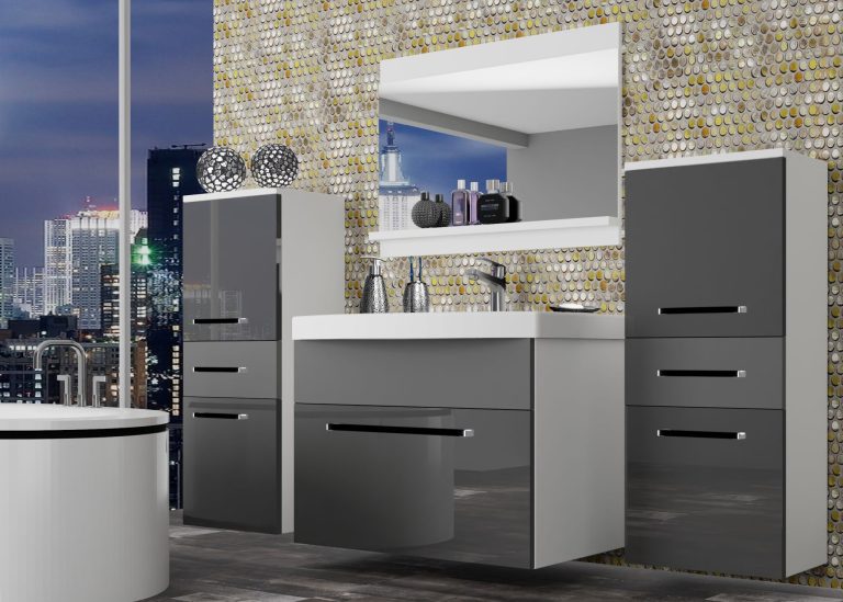 Meuble de salle de bain Belini gris brillant / gris mat + lavabo + miroir Fabricant ROD PM 4/0/W/SSR/0/ZW
