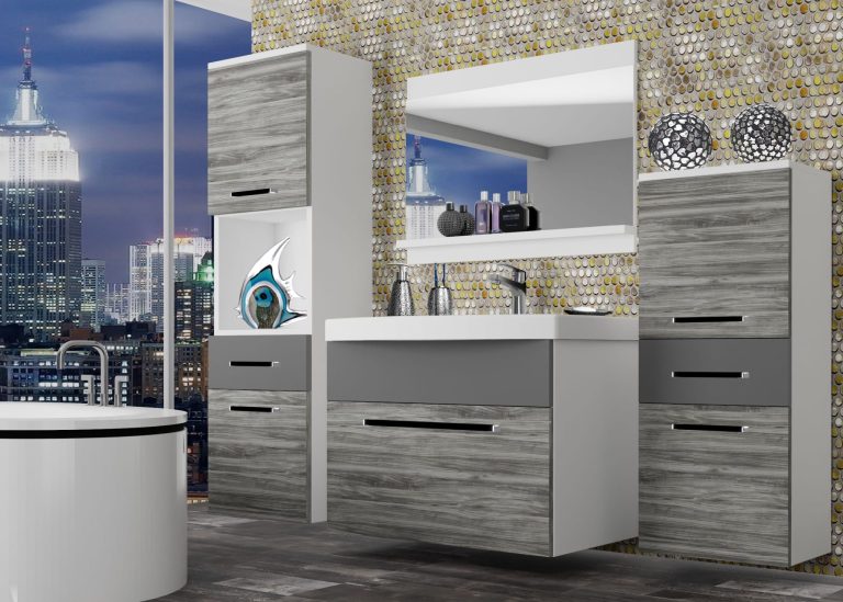 Meuble de salle de bain Belini gris anthracite Glamour Wood / gris mat + lavabo + miroir Fabricant ROD M 5/0/W/GW1SR/0/ZW
