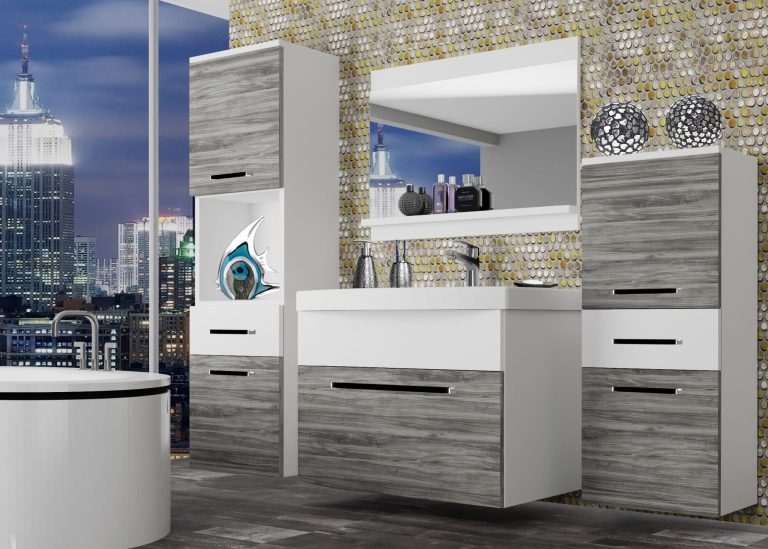 Meuble de salle de bain Belini gris anthracite Glamour Wood / blanc mat + lavabo + miroir Fabricant ROD M 5/0/W/GW1W/0/ZW