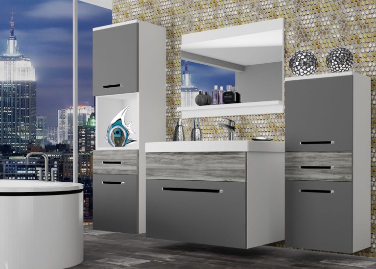 Meuble de salle de bain Belini gris mat / gris anthracite Glamour Wood + lavabo + miroir Fabricant ROD M 5/0/W/SRGW1/0/ZW