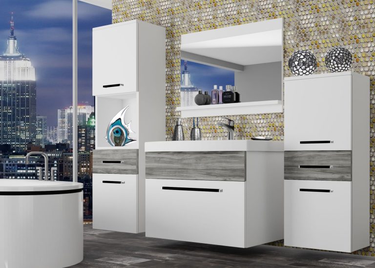 Meuble de salle de bain Belini blanc mat / gris anthracite Glamour Wood + lavabo + miroir Fabricant ROD M 5/0/W/WGW1/0/ZW