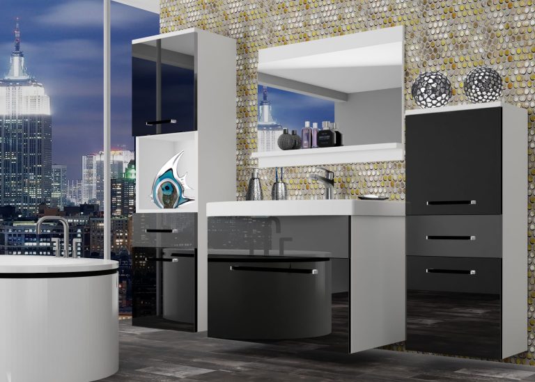 Meubles de salle de bain Belini noir brillant / gris brillant + lavabo + miroir Fabricant ROD P 5/0/W/BS/0/ZW