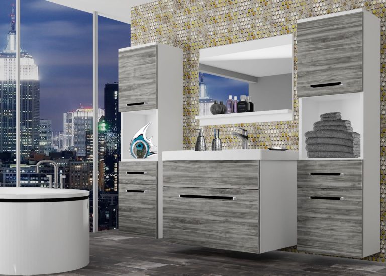 Meuble de salle de bain Belini gris anthracite Glamour Wood + lavabo + miroir Fabricant ROD M 6/0/W/GW1/0/ZW