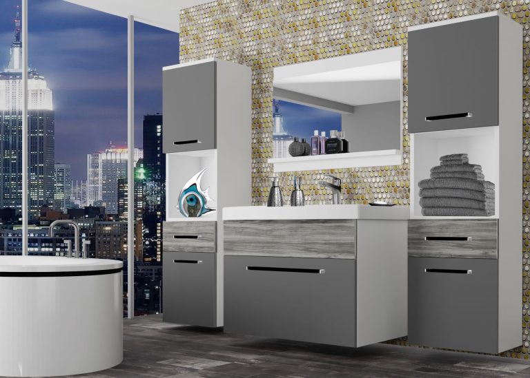 Meuble de salle de bain Belini gris mat / gris anthracite Glamour Wood + lavabo + miroir Fabricant ROD M 6/0/W/SRGW1/0/ZW
