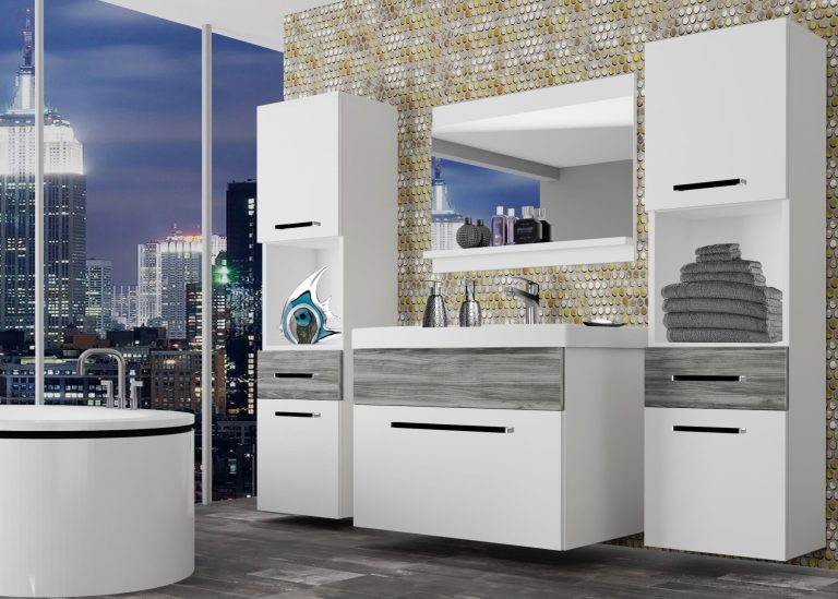 Meuble de salle de bain Belini blanc mat / gris anthracite Glamour Wood + lavabo + miroir Fabricant ROD M 6/0/W/WGW1/0/ZW