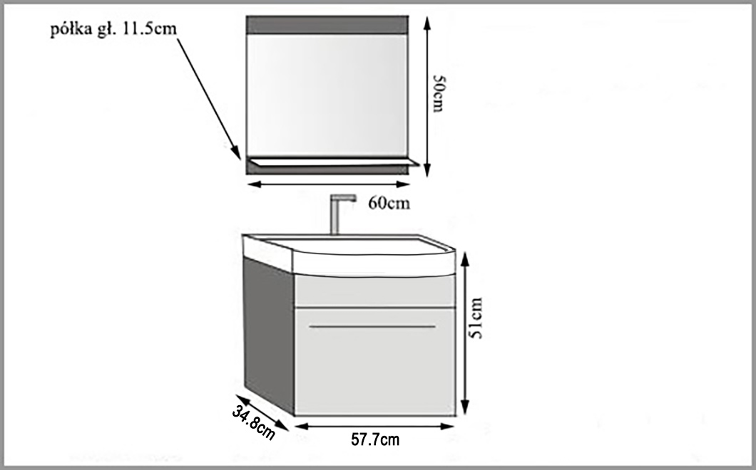 Meuble de salle de bain Belini gris brillant / gris anthracite Glamour Wood + lavabo + miroir Fabricant ROD PM 1/0/W/SGW1/0/ZW
