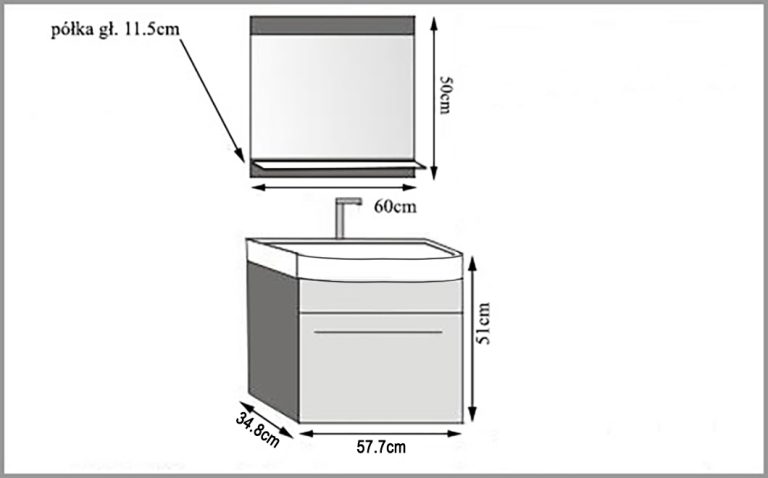 Meuble de salle de bain Belini blanc brillant / ébène royal + lavabo + miroir Fabricant ROD PM 1/0/W/WHK/0/ZW
