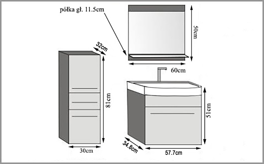 Meuble de salle de bain Belini noir brillant / chêne wotan + lavabo + miroir Fabricant ROD PM 2/0/W/BDW/0/ZW