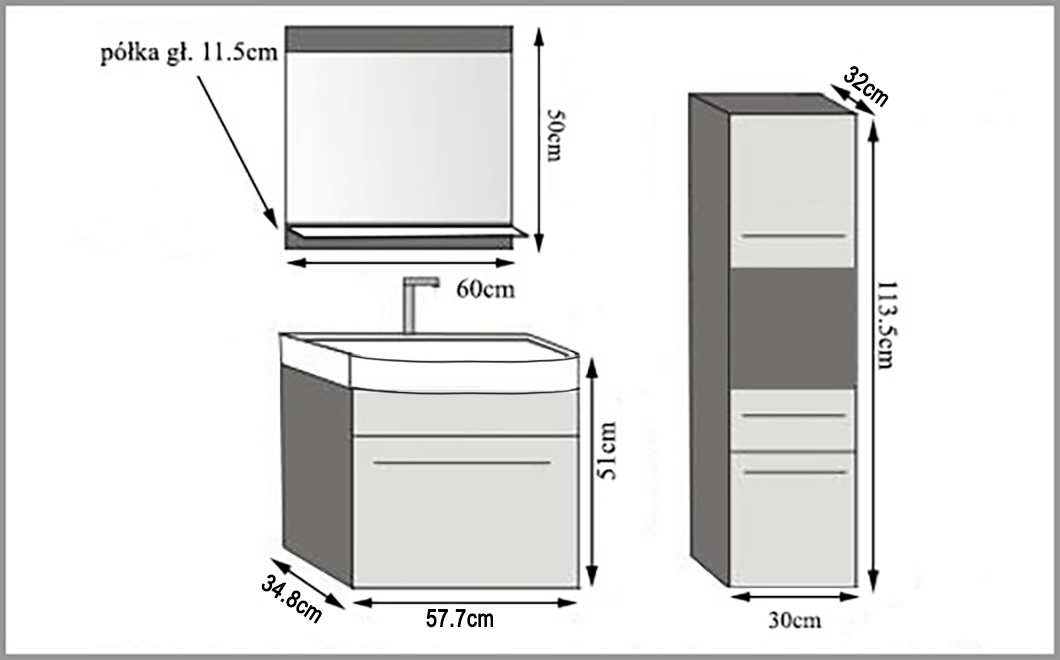 Meuble de salle de bain Belini blanc mat + lavabo + miroir Fabricant ROD M 3/0/W/W/0/ZW