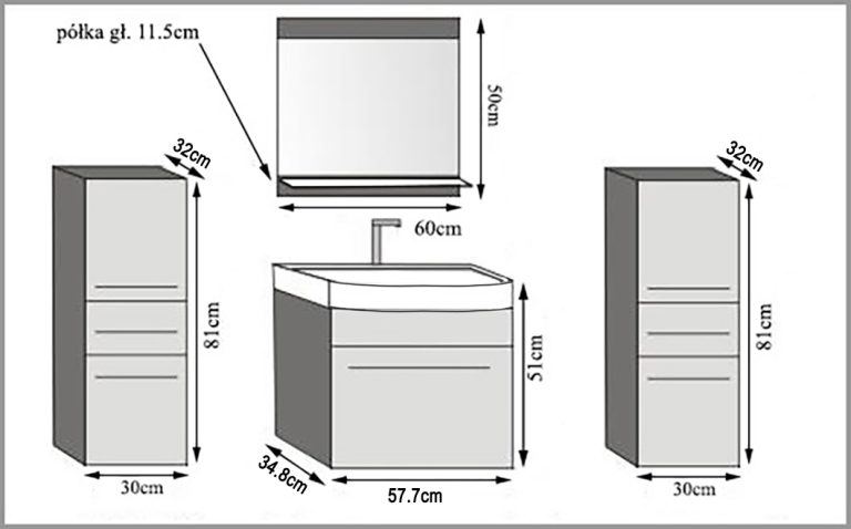 Meubles de salle de bain Belini gris brillant / noir brillant + lavabo + miroir Fabricant ROD P 4/0/W/SB/0/ZW