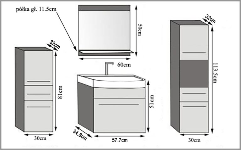 Meuble de salle de bain avec vasque et miroir blanc mat – Producteur ROD PRIMO M 5/0/W/W/0/ZINC