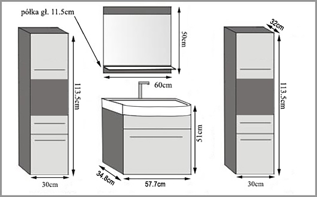 Meuble de salle de bain Belini chêne sonoma + lavabo + miroir Fabricant ROD M 6/0/W/DS/0/ZW