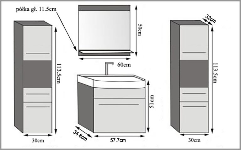 Meuble de salle de bain avec vasque et miroir gris anthracite graphite – Producteur ROD PRIMO M 6/0/W/SR/0/ZINC