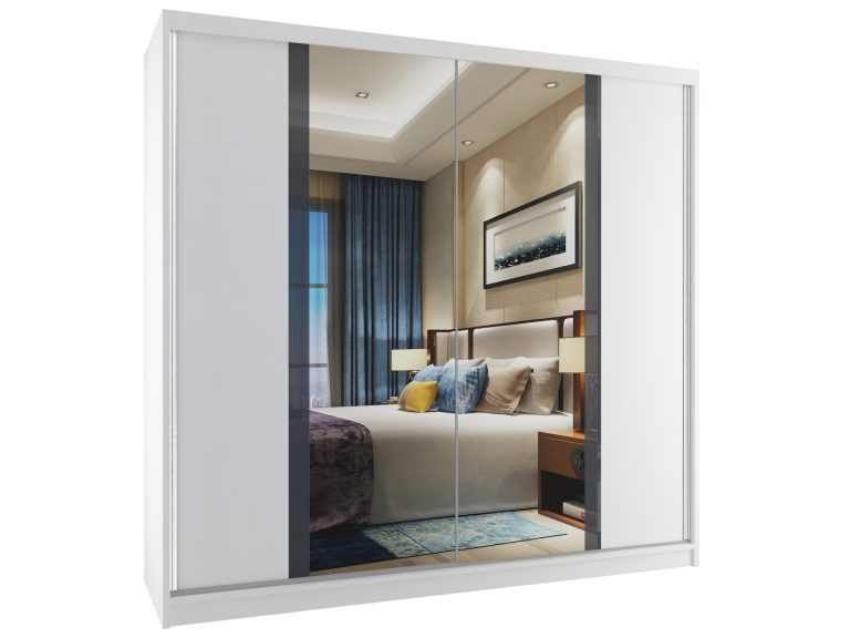 Armoire coulissante 200 cm avec miroir blanc mat Fabricant MV SZP1/2/W/W/S/HI
